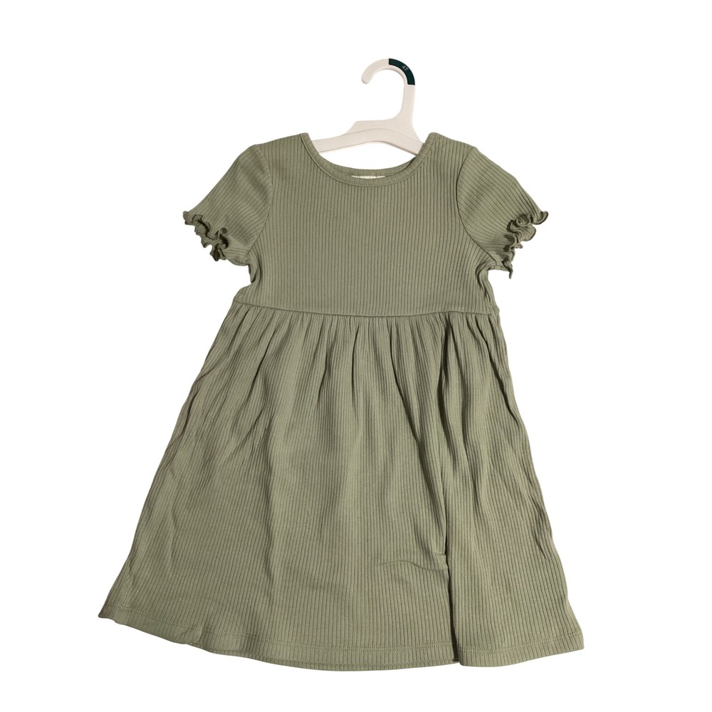 Cat & Jack Girls‎ Dress 4T Light Olive Green Ribbed Ruffle Sleeve NWT. Set of 2